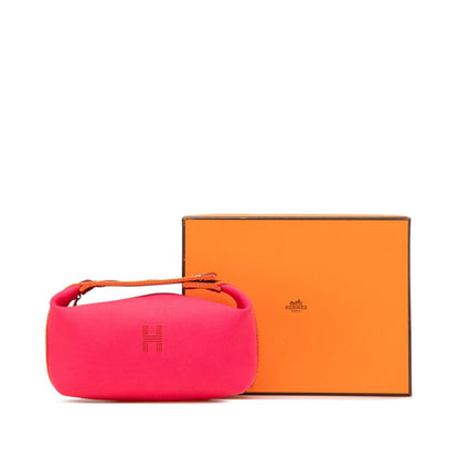 Herms Bride A Black Pm Handbag Pouch Hibiscus Pink Toile H