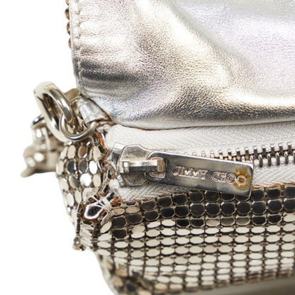 Jimmy Choo Crocodile Embossed Chain One Shoulder Bag Silver Black Leather Metal