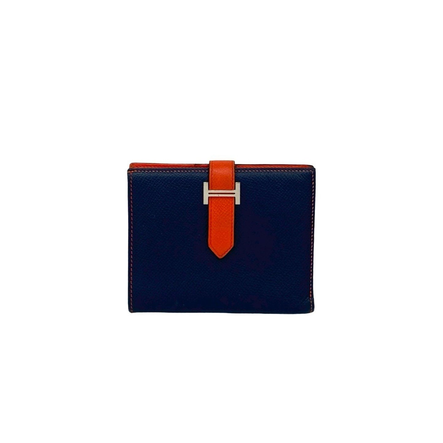 Hermes Bearn Compact Two-Tone Epsom Leather Bifold Wallet Navy
