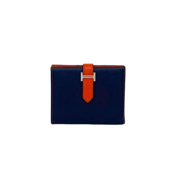 Hermes Bearn Compact Two-Tone Epsom Leather Bifold Wallet Navy