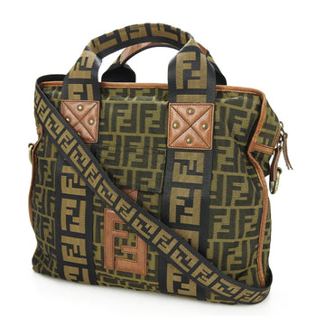 Fendi 7Va158 2Way Handbag Zucca Shoulder Nylon Leather Gold Hardware 2Way Hand Bag Canvas Brown