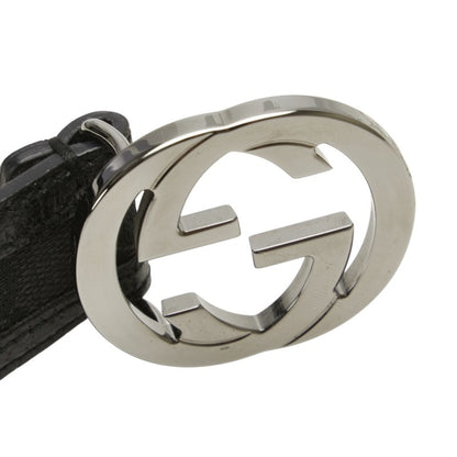 Gucci Gg Canvas Interlocking G Belt 80.32 114874 Black Silver Leather