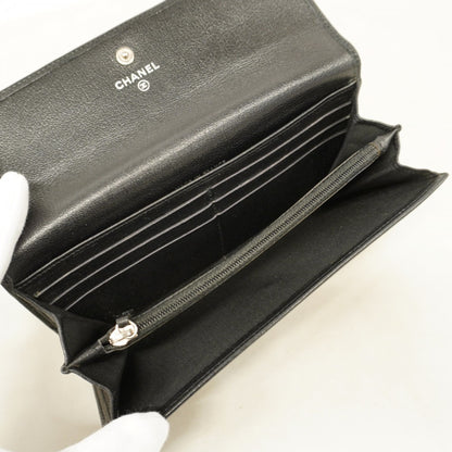 Chanel Camellia Leather Long Wallet Black