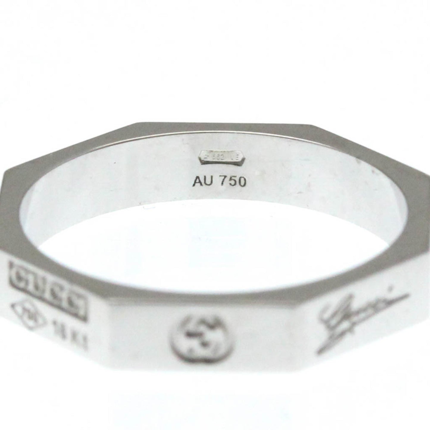 Gucci Octagonal Ring White Gold (18K) Fashion No Stone Band Ring Silver