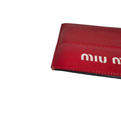 Miumiu Miu Madras City Calfskin Logo Compact Wallet Bifold 5Mv204 Red With Box