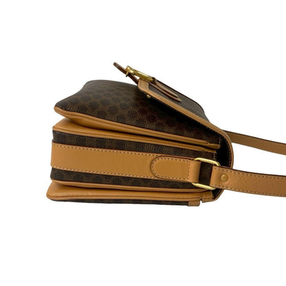 Celine Macadam Blason Pattern Logo Hardware Leather Shoulder Bag Pochette Brown 28847