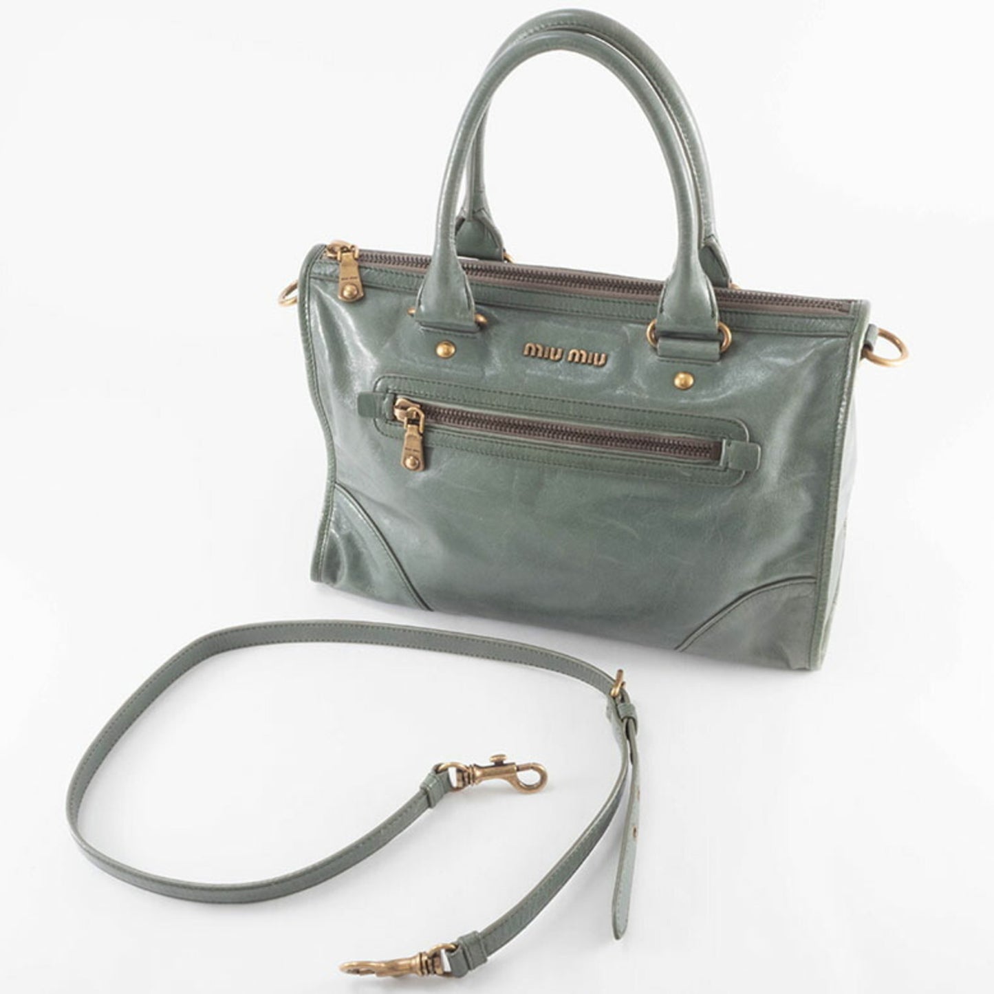 Miu Miu Miu Vitello Shine Handbag Rl0043 Leather Green