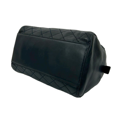 Prada Triangle Logo Quilted Leather Chain Handbag/Mini Boston Bag Navy 21982