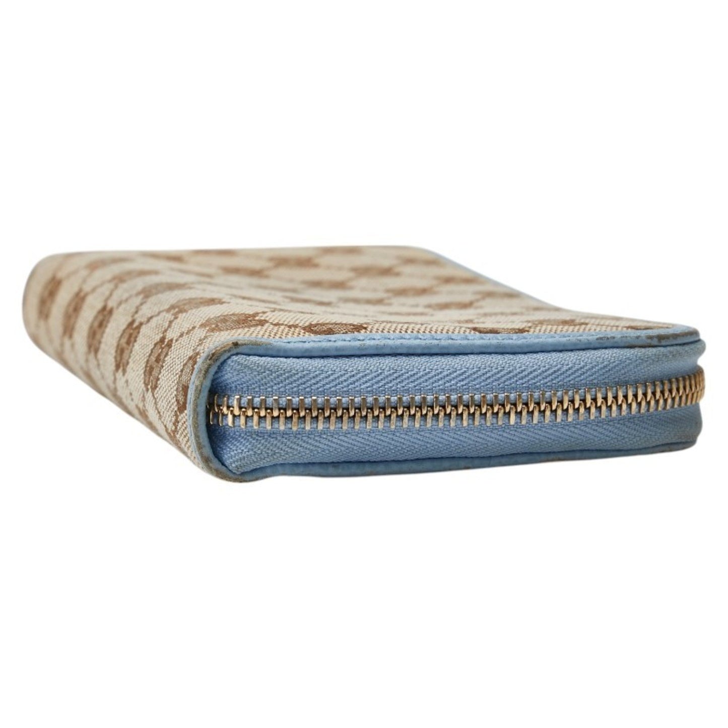 Gucci Gg Canvas Round Zip Long Wallet 363423 Beige Blue Leather