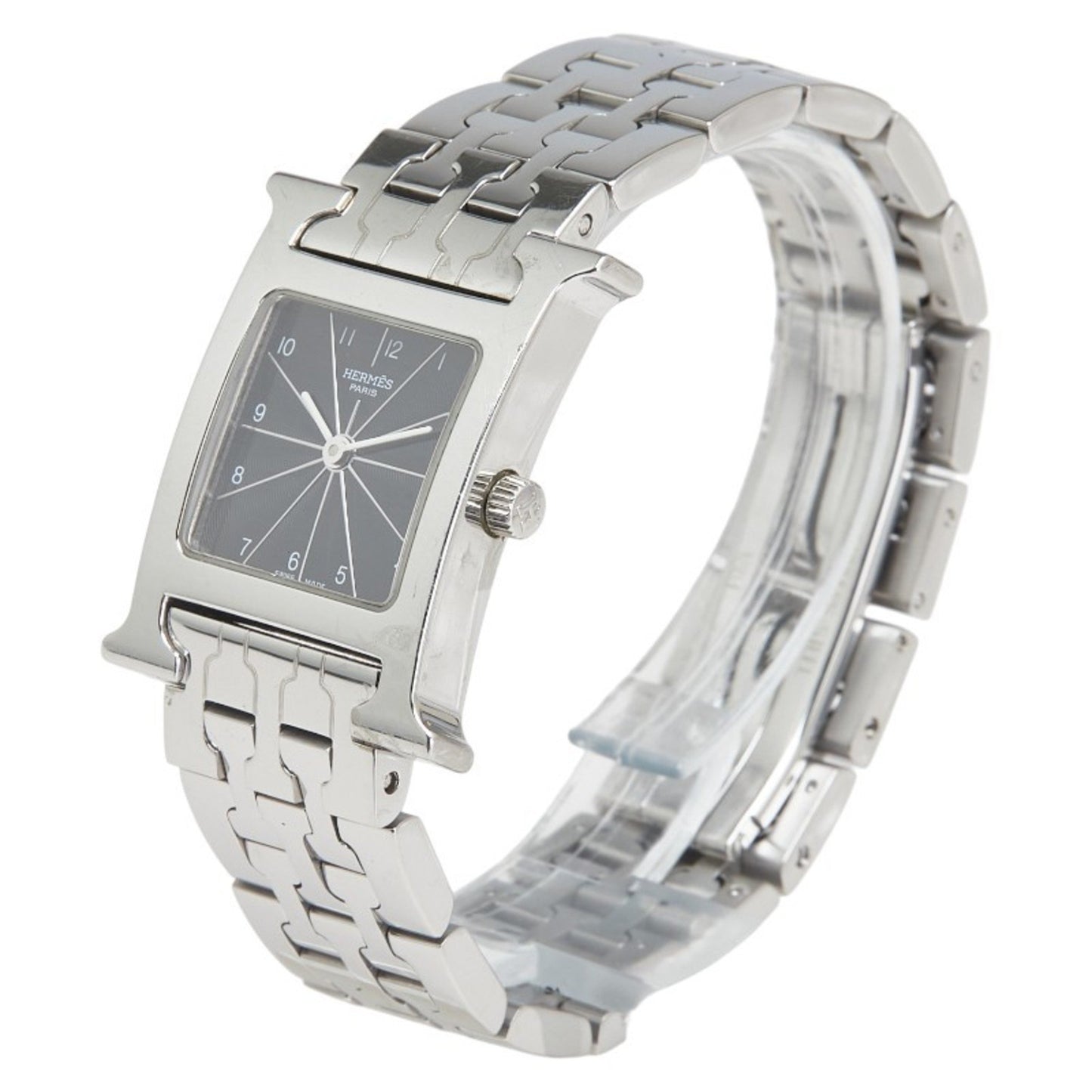 Herms H Watch Hh1.210 Quartz With Black Dial And Stainless Steel