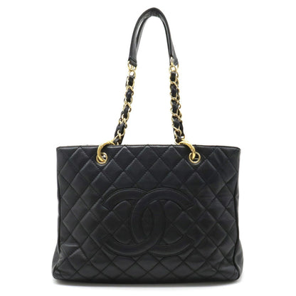 Chanel Chanel Matelasse Coco Mark Chain Tote Bag Shoulder Caviar Skin Leather Black A50995