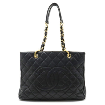 Chanel Chanel Matelasse Coco Mark Chain Tote Bag Shoulder Caviar Skin Leather Black A50995