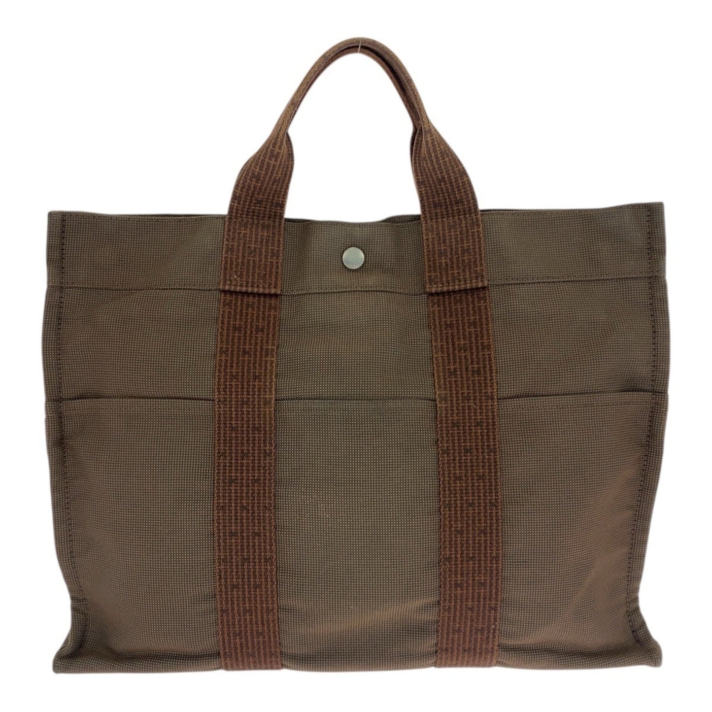 Hermes Air Line Mm Brown Canvas Tote Bag With Silver Hardware