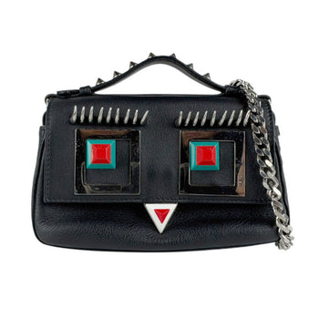 Fendi Double Micro Baguette Shoulder Bag In Black And Yellow Beige Leather