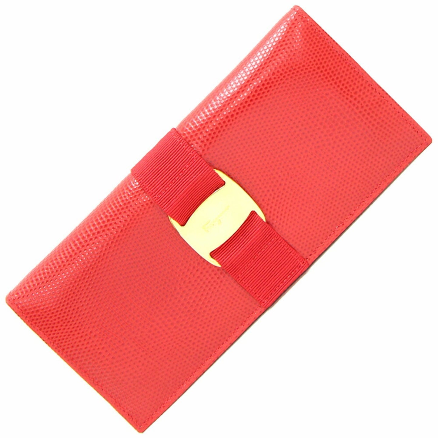 Salvatore Ferragamo Vara 22 3059 Bi-Fold Long Wallet Red Leather Ribbon