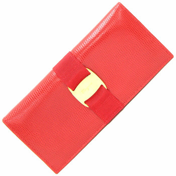 Salvatore Ferragamo Vara 22 3059 Bi-Fold Long Wallet Red Leather Ribbon