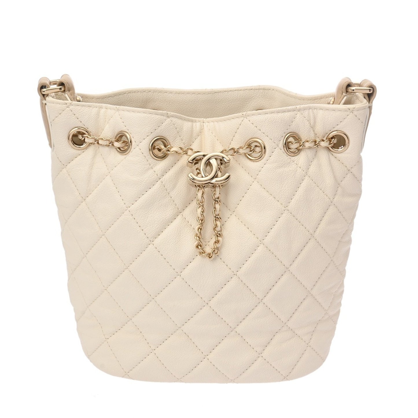 Chanel Matelasse White Women'S Soft Caviar Leather Shoulder Bag