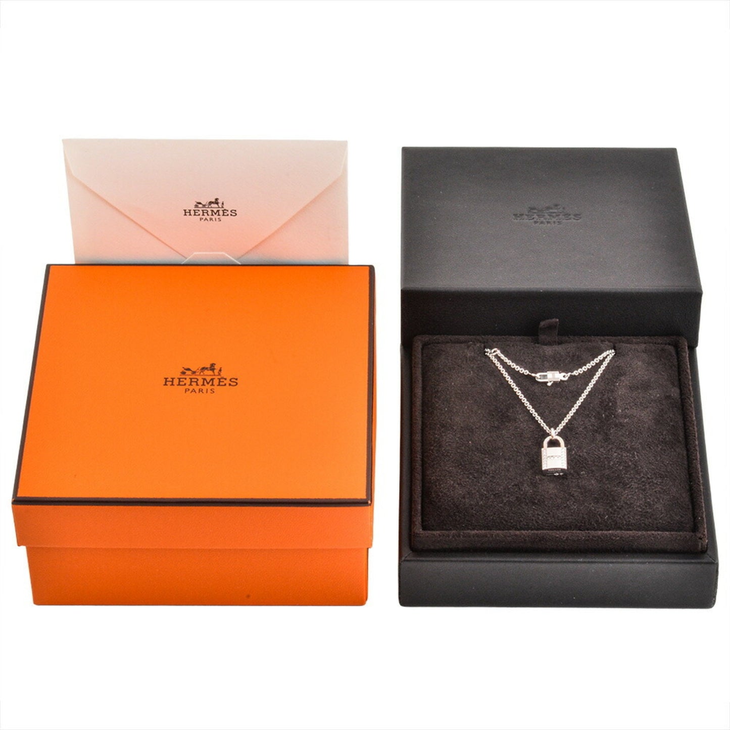 Hermes Herms Amulet Cadena Necklace 18K White Gold 9.4G Diamond