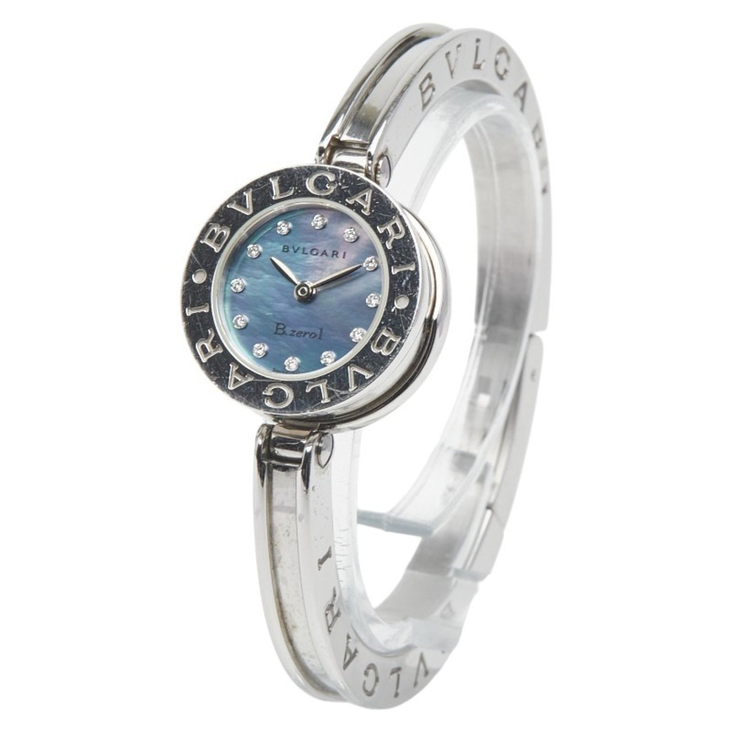 Bvlgari B.Zero1 12P Diamond Blue Shell Dial Bangle Watch Bz22S Quartz Stainless Steel
