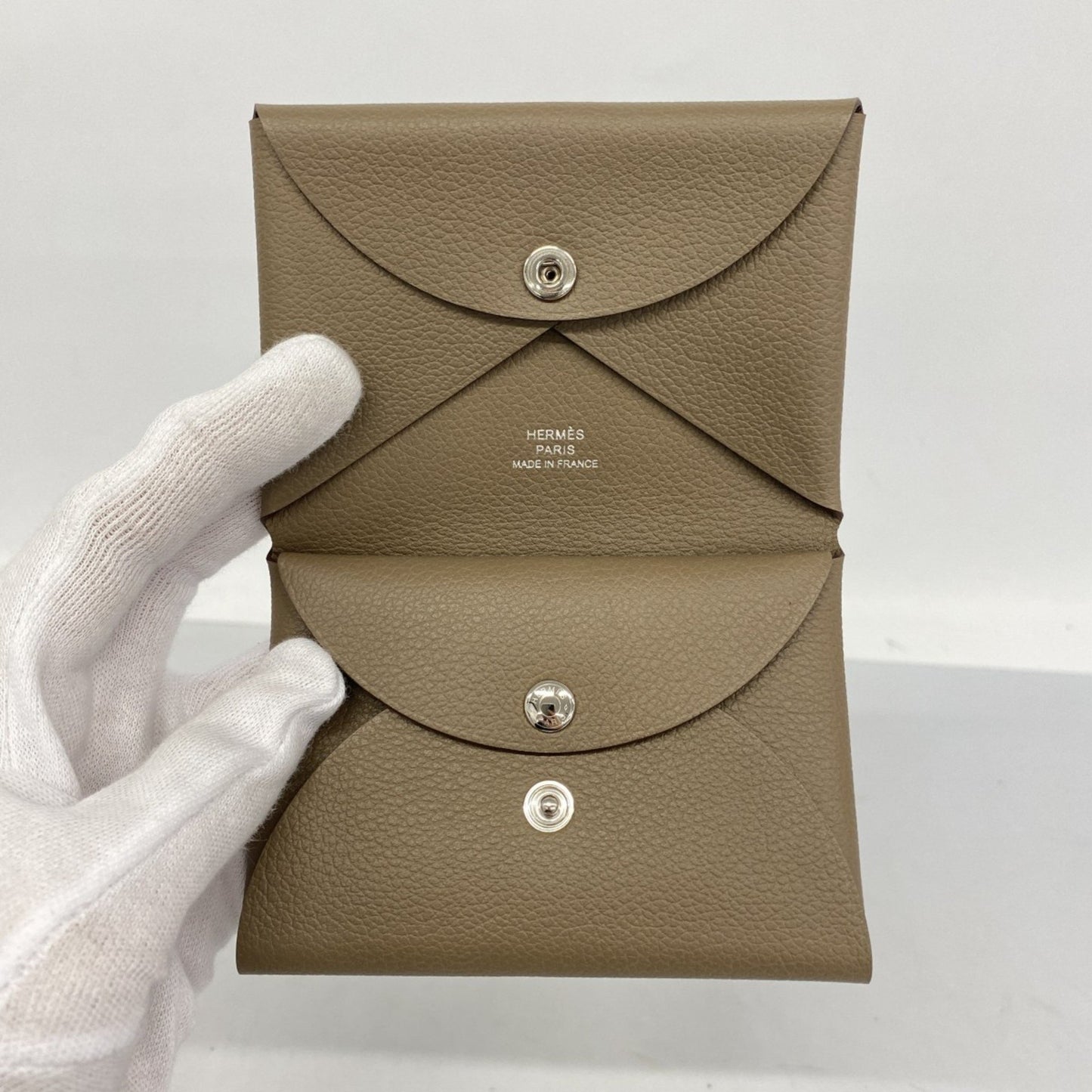 Hermes Herms Calvi Duo Evercolor Etoupe Wallet/Coin Case