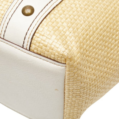 Coach Basket Bag Tote M05K-113 Beige White Straw Leather