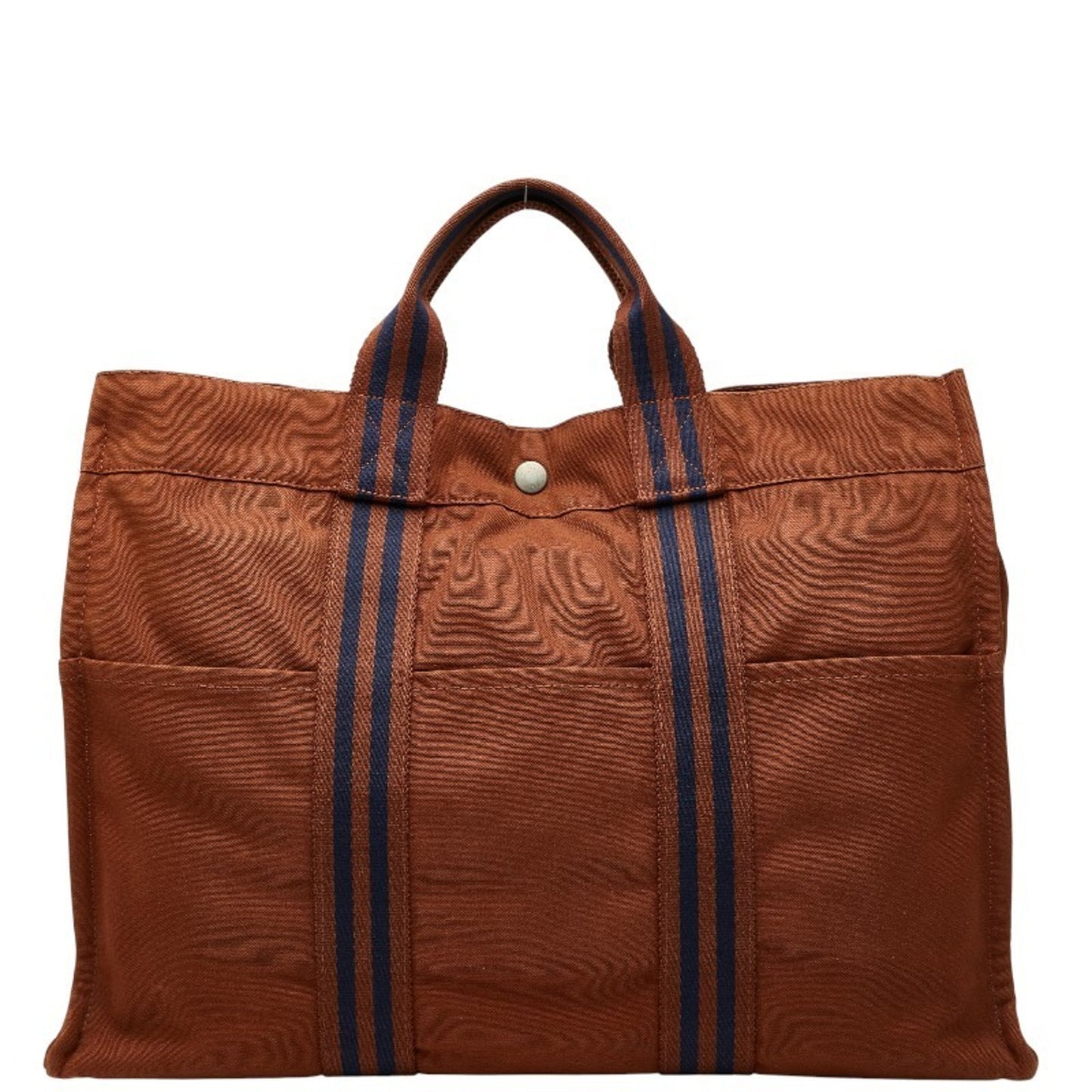 Herms Foule Tote Mm Bag Brown Navy Canvas