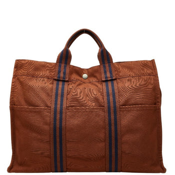 Herms Foule Tote Mm Bag Brown Navy Canvas