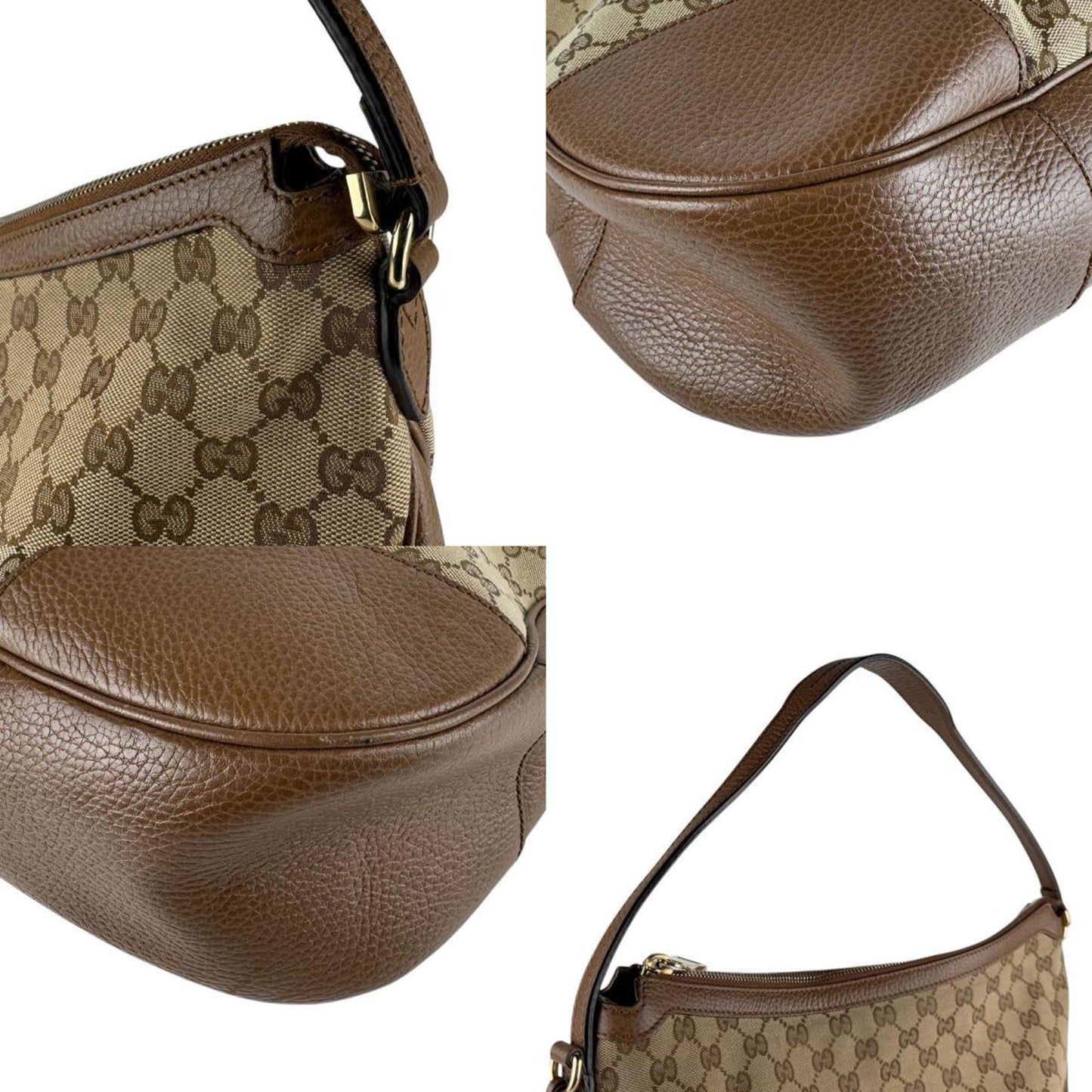 Gucci Gg Canvas Leather Shoulder Bag In Brown