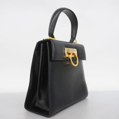 Salvatore Ferragamo Gancini Leather Handbag In Black
