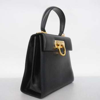 Salvatore Ferragamo Gancini Leather Handbag In Black