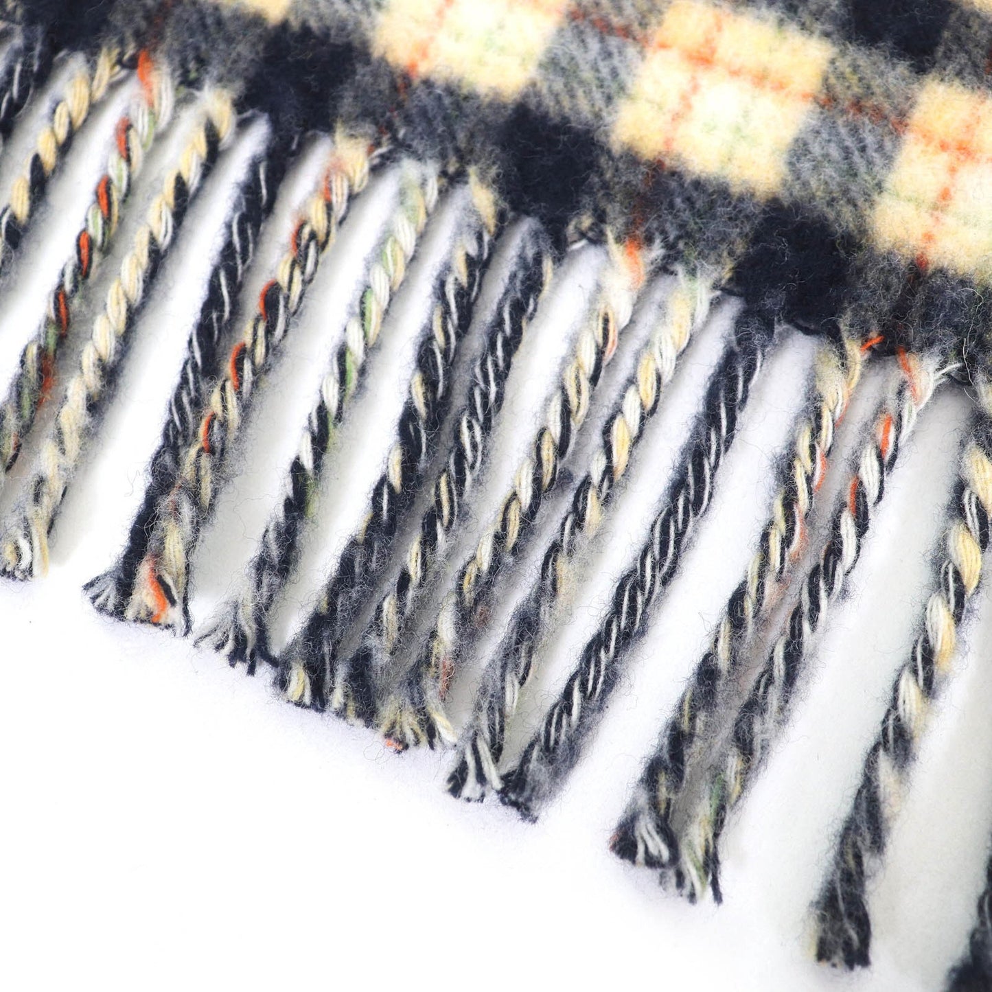 Gucci 597527 100% Wool Check And Gg Pattern Reversible Scarf With Fringe