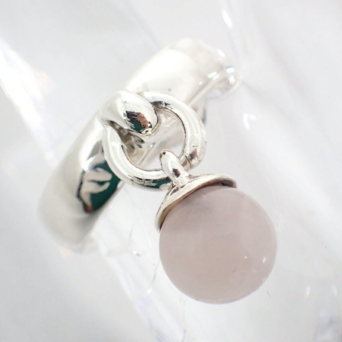 Tiffany 925 Ball Dangle Rose Quartz Ring