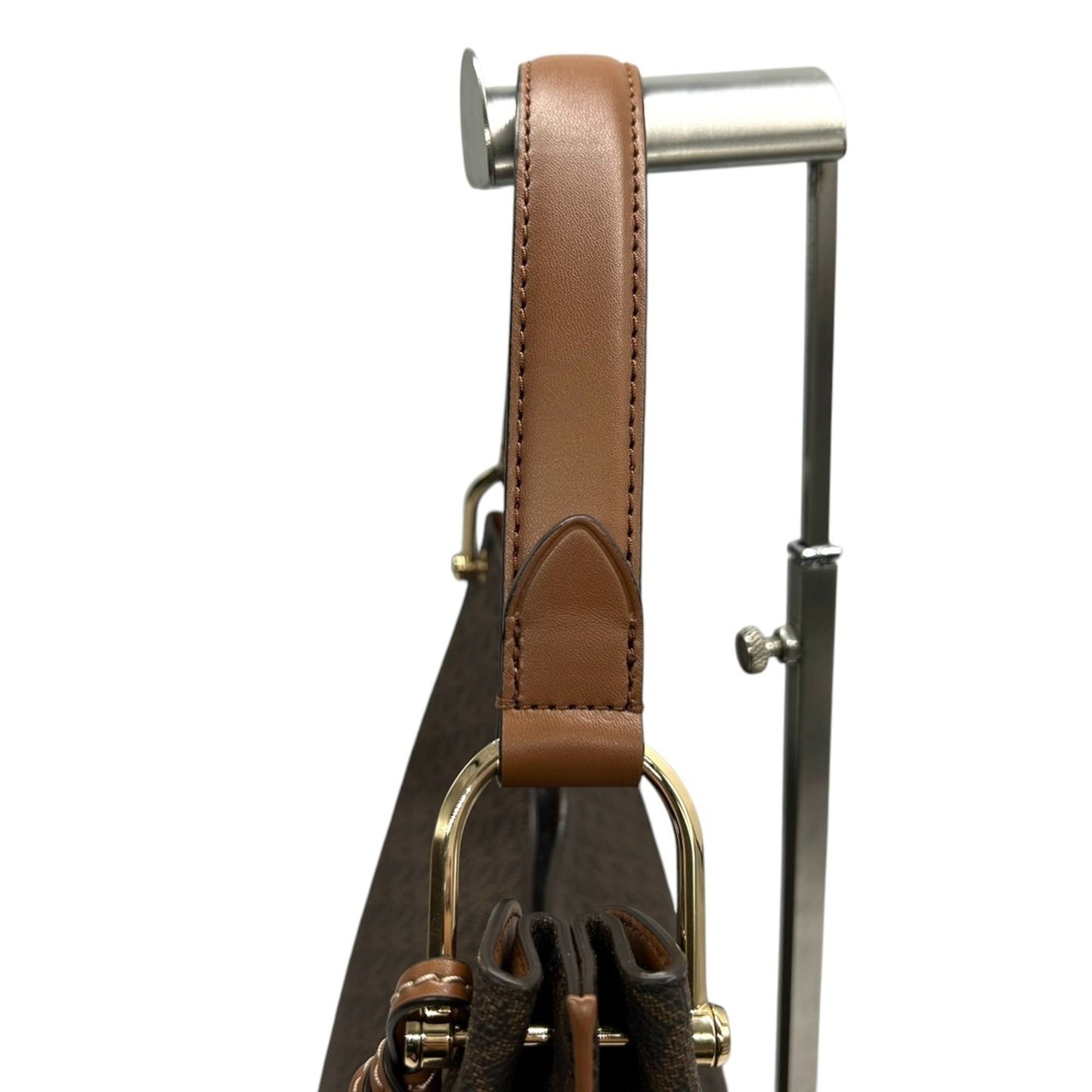 Michael Kors One-Shoulder Hobo Bag With Signature Mk Logo Charm In Brown Leather