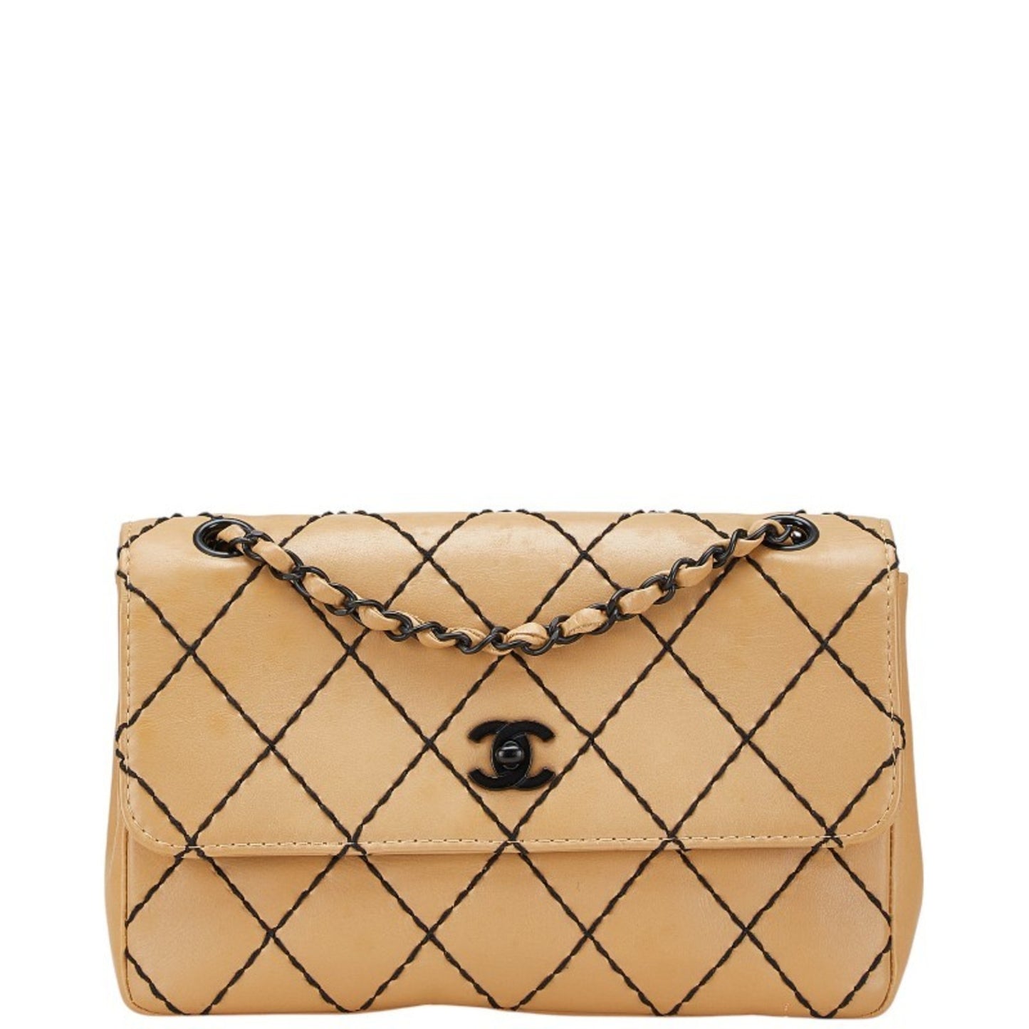 Chanel Coco Mark Matelasse Wild Stitch Chain Shoulder Bag In Beige Lambskin