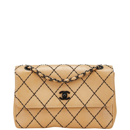 Chanel Coco Mark Matelasse Wild Stitch Chain Shoulder Bag In Beige Lambskin