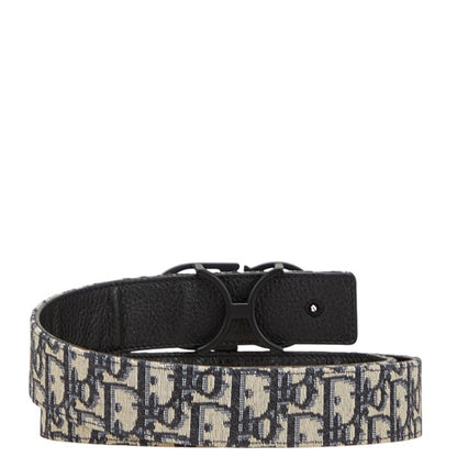 Christian Dior Dior Trotter Belt Navy Black Canvas Leather