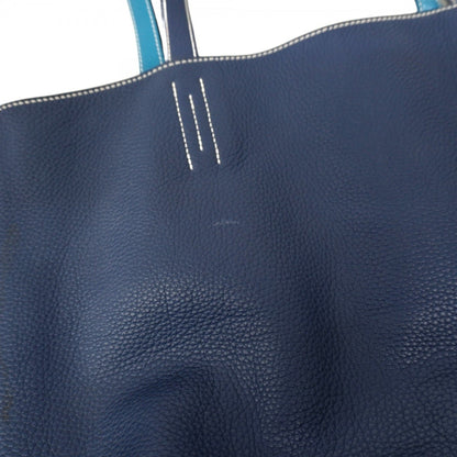 Hermes Herms Double Sens 36 Tote Bag In Taurillon Clemence Blue Izmir Leather With Ankle Strap