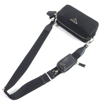 Prada 1Bh197 Triangle Logo Re-Nyion Nylon And Leather Shoulder Bag With Pouch