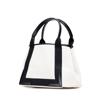 Balenciaga Navy Cabas Handbag Tote Bag 339933 Beige Black Canvas Leather