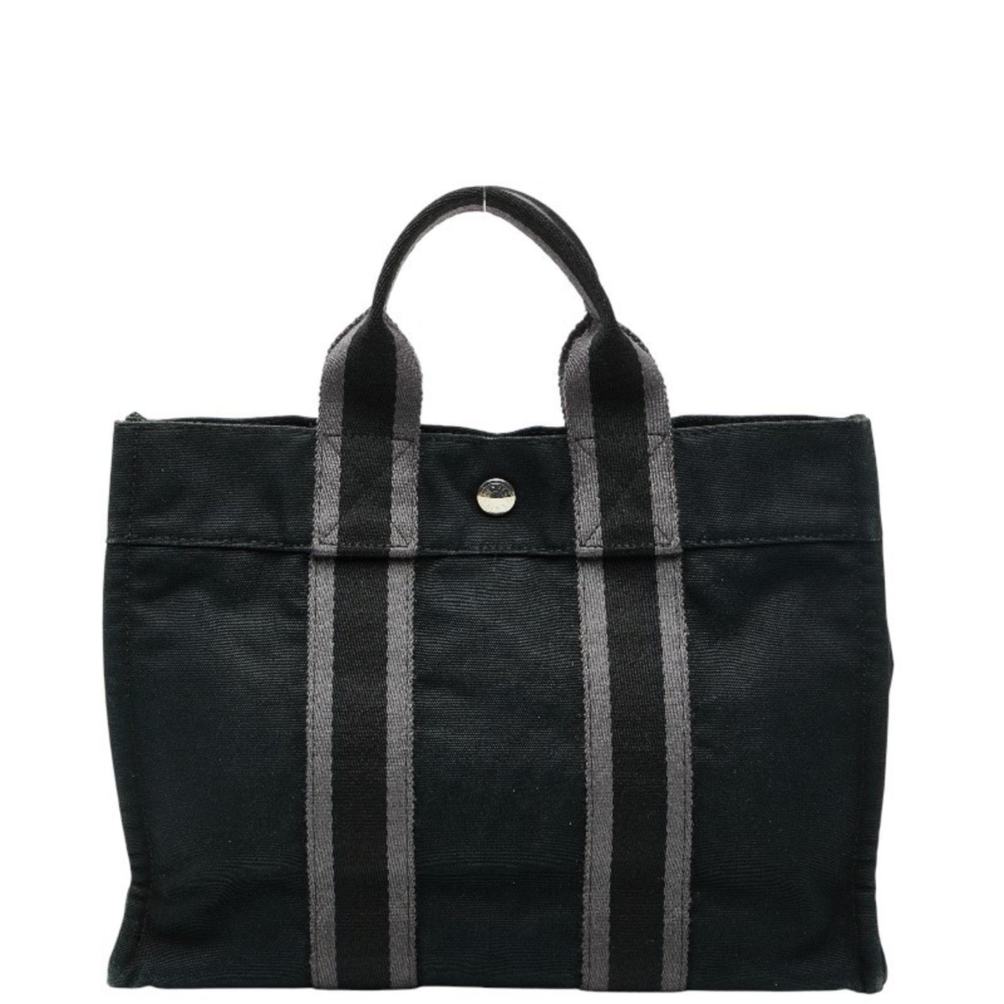 Herms Foul Tote Pm Bag Handbag Black/Gray Canvas