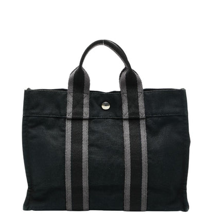 Herms Foul Tote Pm Bag Handbag Black/Gray Canvas