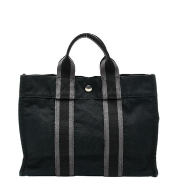 Herms Foul Tote Pm Bag Handbag Black/Gray Canvas