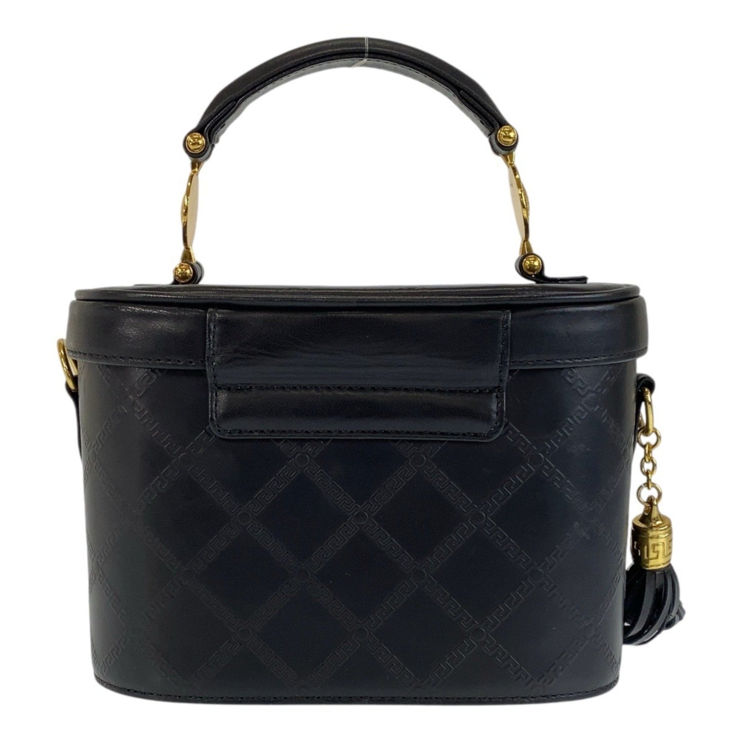Versace Vintage Medusa Sunburst Black Gold Hardware Leather Shoulder Bag Vanity Handbag 2Way