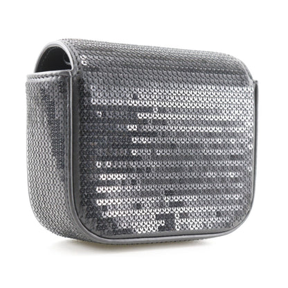 Celine Mini Triomphe Shoulder Bag Clutch Leather X Sequins Black 2Way Snap Button
