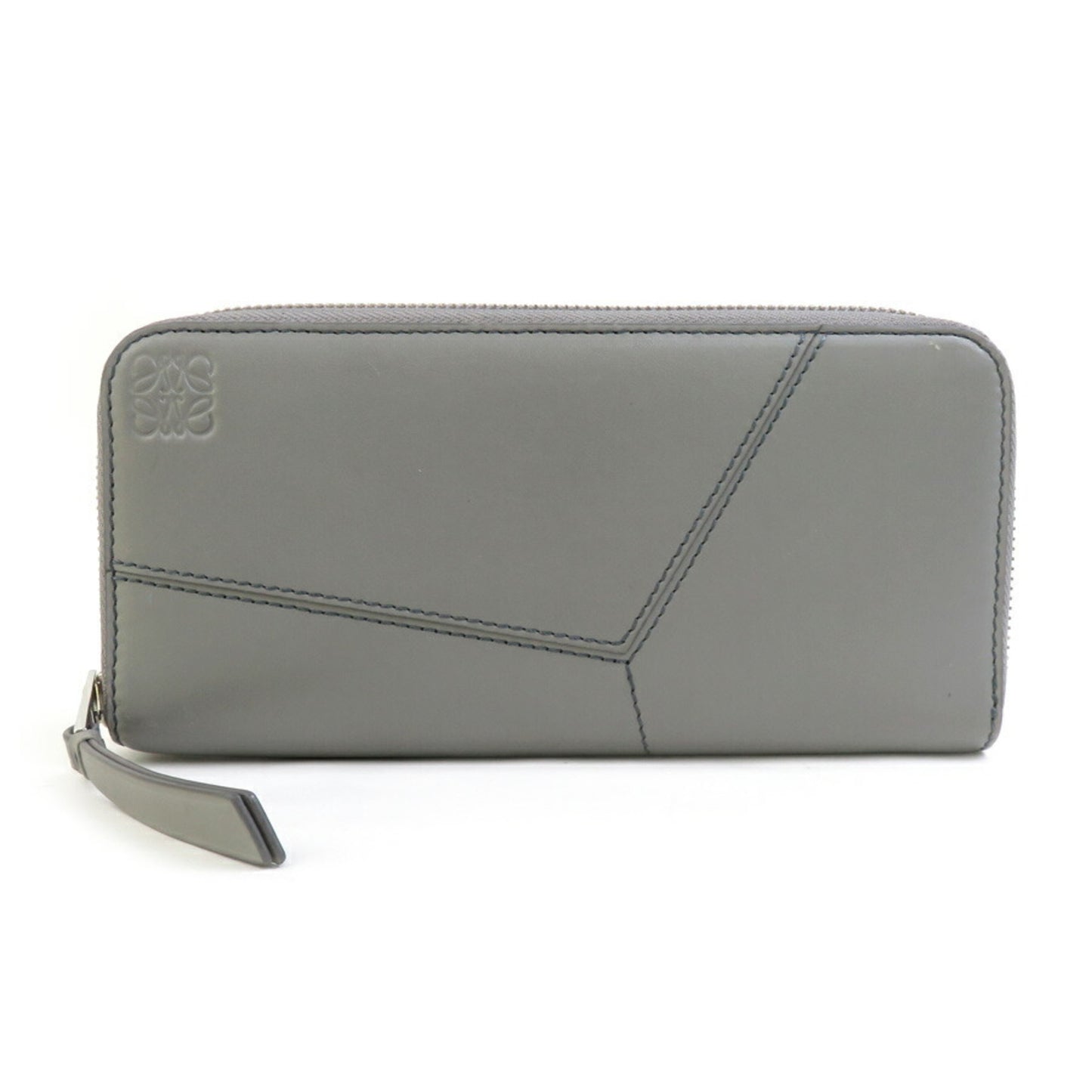 Loewe Puzzle Leather Round Long Wallet In Gray