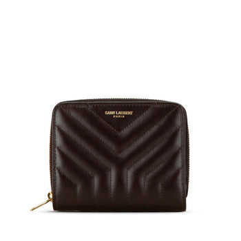 Saint Laurent Quilted Joan Bi-Fold Wallet Compact 668323 Wine Red Leather