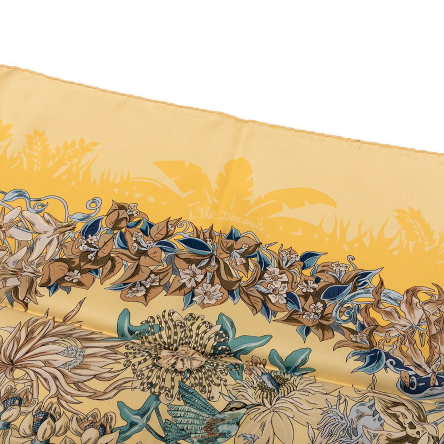 Hermes Herms Carr 90 "L'Ile Deserte" Desert Island Scarf In Yellow