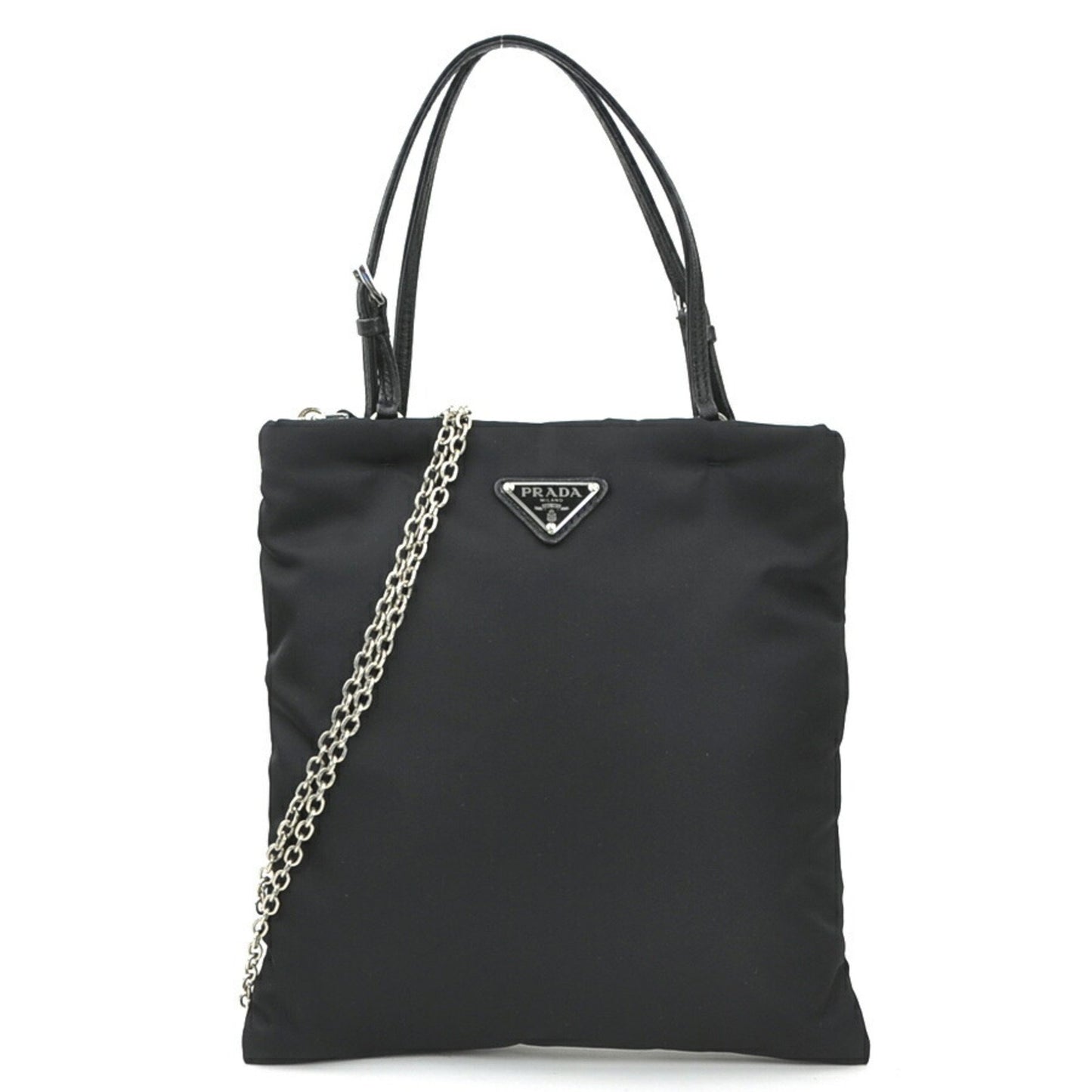 Prada Prada Handbag Shoulder Bag Nylon Leather Black Silver