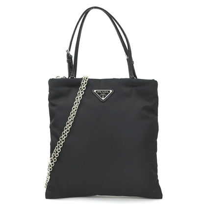 Prada Prada Handbag Shoulder Bag Nylon Leather Black Silver