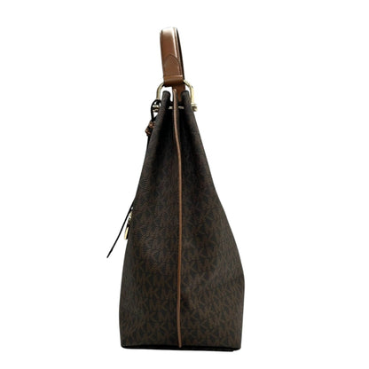 Michael Kors One-Shoulder Hobo Bag With Signature Mk Logo Charm In Brown Leather